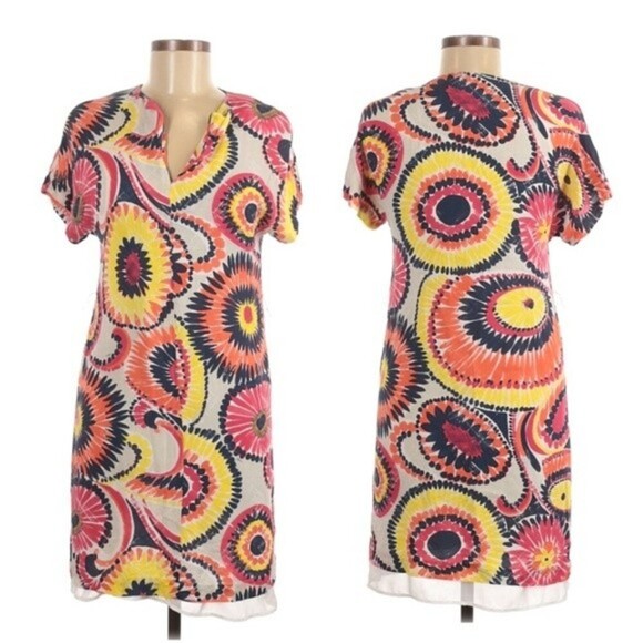 Trina Turk Silk Casual Geometric Short Sleeve Mini Dress Size 2 - Picture 1 of 4